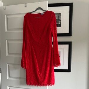 ANTONIO MELANI Red Lace Long Sleeve Dress